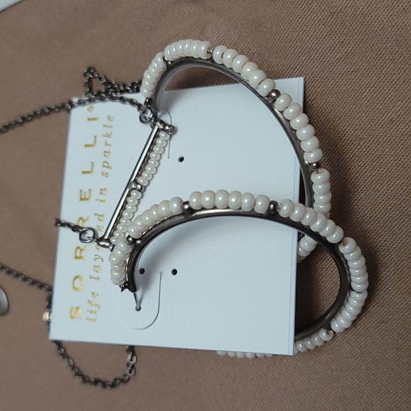 Sorrelli Jewelry - Sorrelli Elena Polished Pearl Hoop Earrings and Necklace Silver tone New RP $210